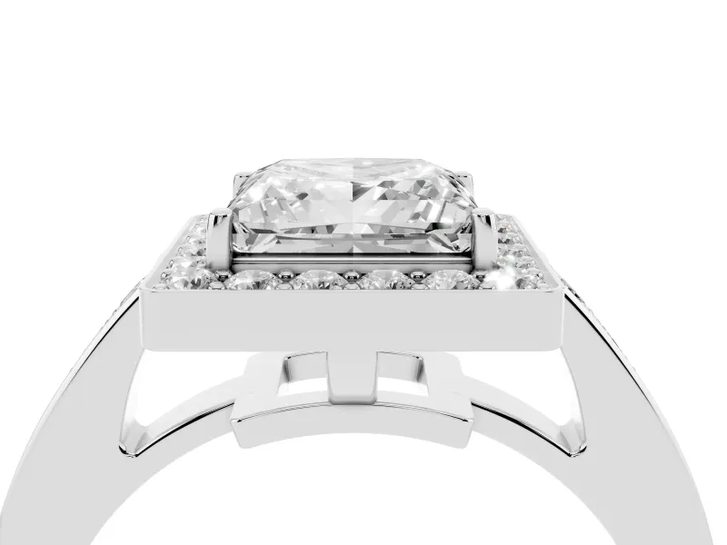 Princess Cut Framed Halo Engagement Ring Setting | Graduated Pavé Band | White Gold