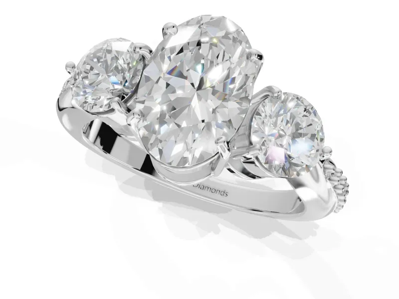 Oval Three Stone Engagement Ring Setting | Tapered Pave Band | White Gold