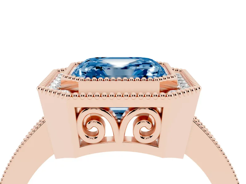 Asscher Cut Milgrain Halo Engagement Ring Setting for a Fancy Blue Lab-Grown Diamond | Rose Gold