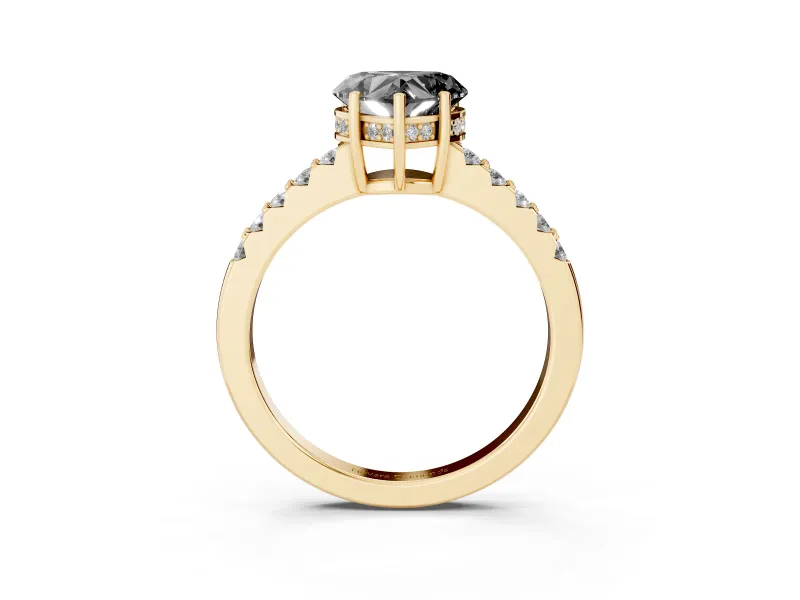 Heart-Shaped Hidden Halo Engagement Ring Setting for a Black Center | Yellow Gold