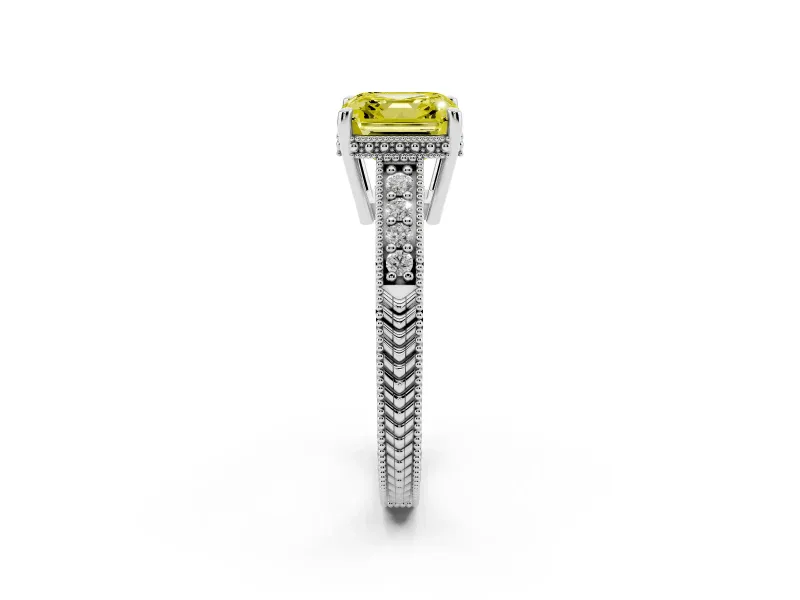 Asscher Cut Engraved Engagement Ring Setting for a Fancy Yellow Lab-Grown Diamond | Platinum
