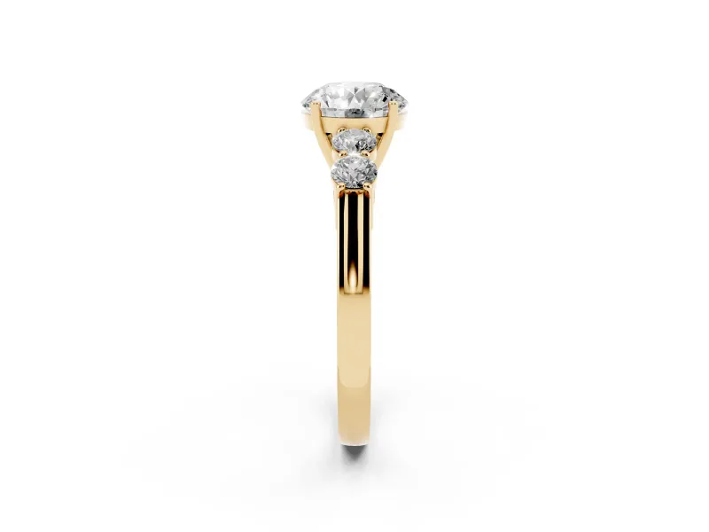 Round Close Set Five Stone Engagement Ring Setting | Yellow Gold