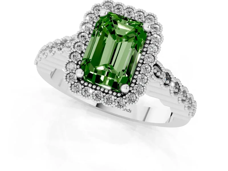 Radiant Cut Halo Engagement Ring Setting for a Fancy Green Lab-Grown Diamond | Sterling Silver - Design NV-24780