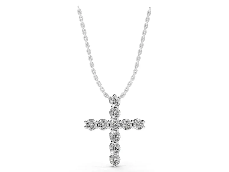 Round Lab-Grown Diamond Cross Pendant Necklace | All-Stone Cross | Sterling Silver