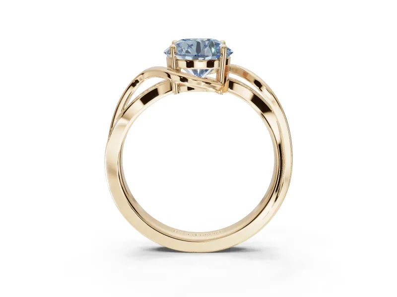 Round Bypass Solitaire Engagement Ring Setting for a Fancy Blue Lab-Grown Diamond | Pavé and Plain Strands | Yellow Gold