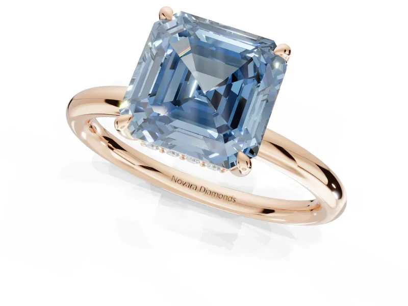 Asscher Cut Hidden Halo Ring Setting for a Fancy Blue Lab-Grown Diamond | Rose Gold