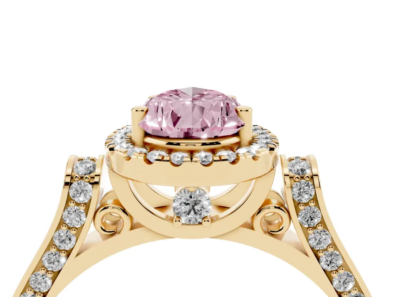 Pear-Shaped Halo Engagement Ring Setting for a Fancy Pink Lab-Grown Diamond | Pavé Panel Shoulders | Yellow Gold