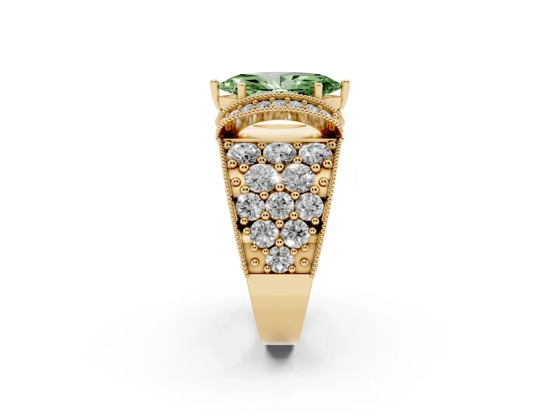 Marquise Vintage Pave Engagement Ring Setting for a Fancy Green Lab-Grown Diamond | Milgrain Edges | Yellow Gold