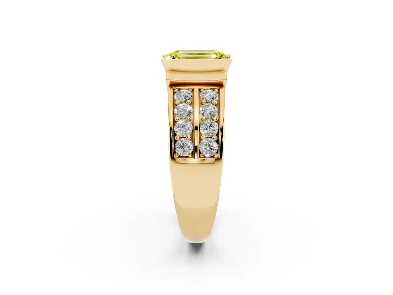 Emerald Cut Half Bezel Engagement Ring Setting for a Fancy Yellow Lab-Grown Diamond | Channel Band | Yellow Gold