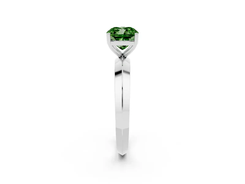 Fancy Green Cushion Cut Diamond Solitaire Engagement Ring Set in Platinum with Flat Band and Prong Setting