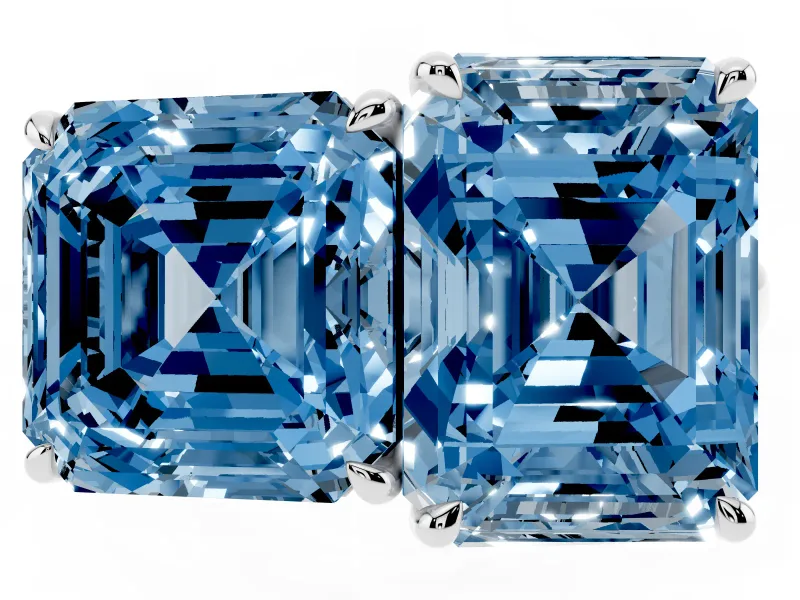 Fancy Blue Asscher Cut and Emerald Cut Toi Moi Ring Set in White gold with Prong Setting