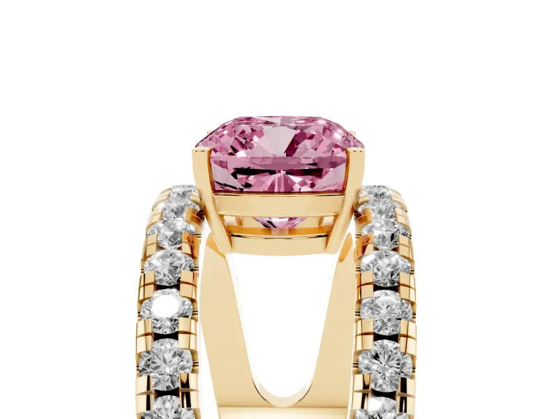 Cushion Cut Pavé Engagement Ring Setting for a Fancy Pink Lab-Grown Diamond | Yellow Gold - Design NV-24679