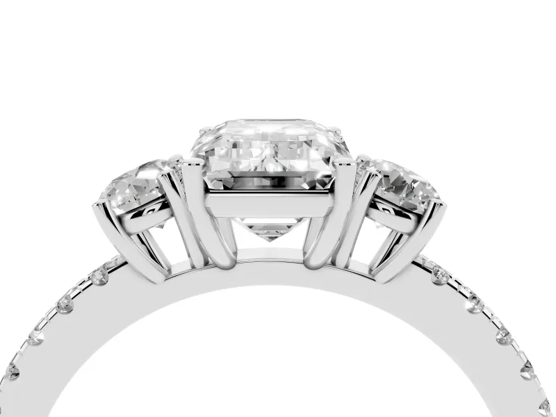 Emerald Cut Three Stone Engagement Ring Setting | Pave Shoulders | Platinum