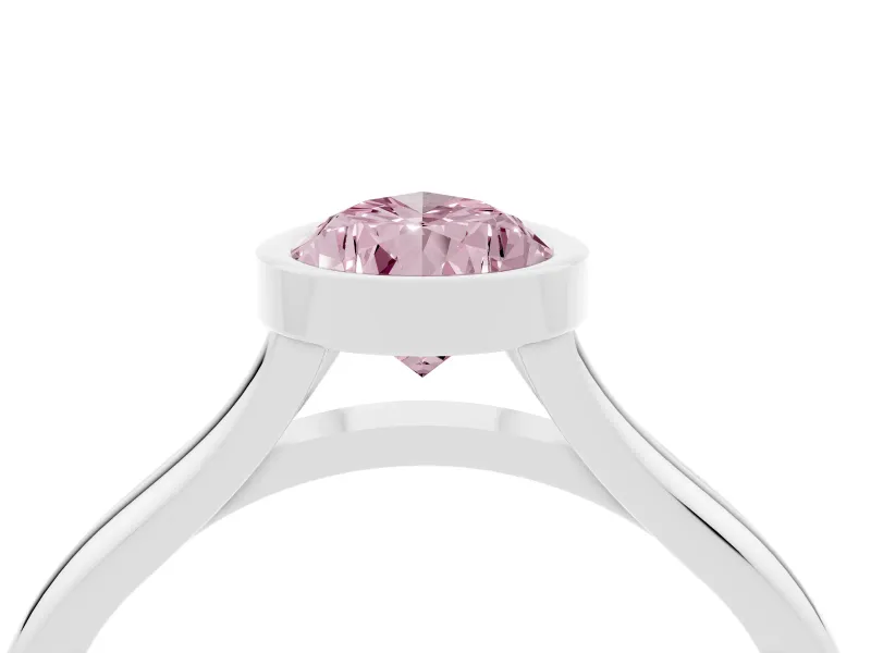 Fancy Pink Bezel Set Pear Cut Diamond Solitaire Ring Set in Silver with Tapered Band