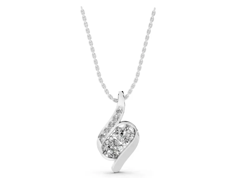 Round Lab-Grown Diamond Toi et Moi Swirl Pendant Necklace | Bypass Swirl | Sterling Silver