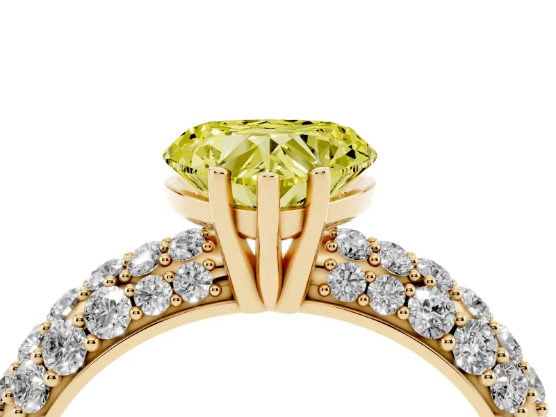 Heart-Shaped Close Set Pave Engagement Ring Setting for a Fancy Yellow Lab-Grown Diamond | Multi Row | Yellow Gold