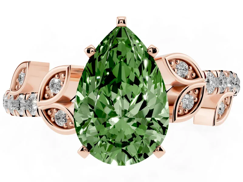 Pear-Shaped Leaf Pavé Engagement Ring Setting for a Fancy Green Lab-Grown Diamond | Rose Gold