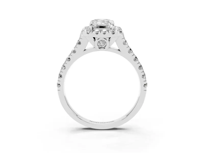 Emerald Cut Halo Engagement Ring Setting | Shared Prong Shoulders | White Gold