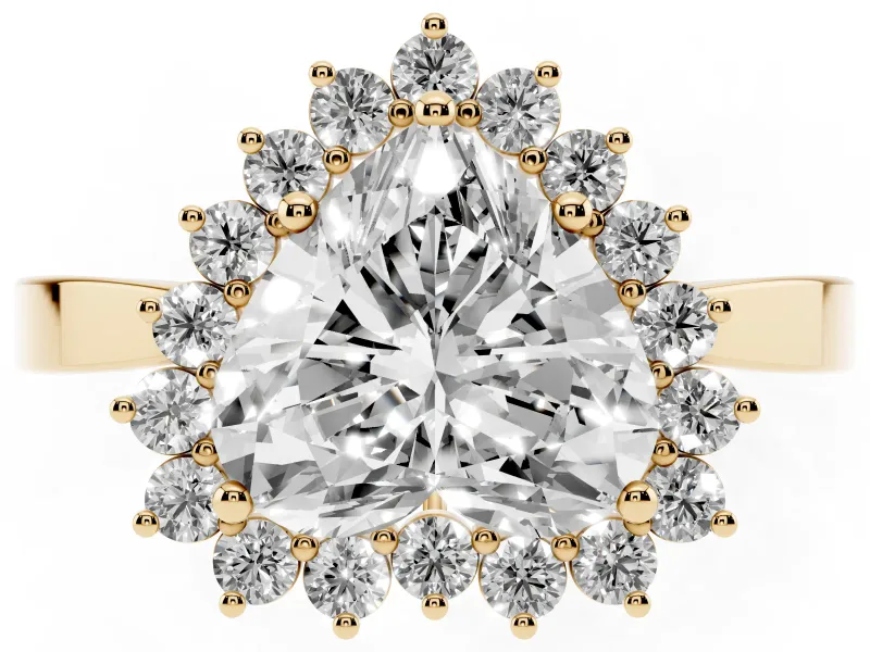 Heart Cut Diamond Halo Ring Set in Yellow gold with Round Halo and Smooth Solitaire Band