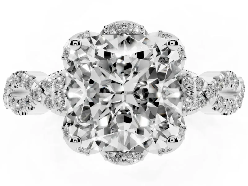 Cushion Cut Milgrain Halo Engagement Ring Setting | Graduated Shoulders | Sterling Silver