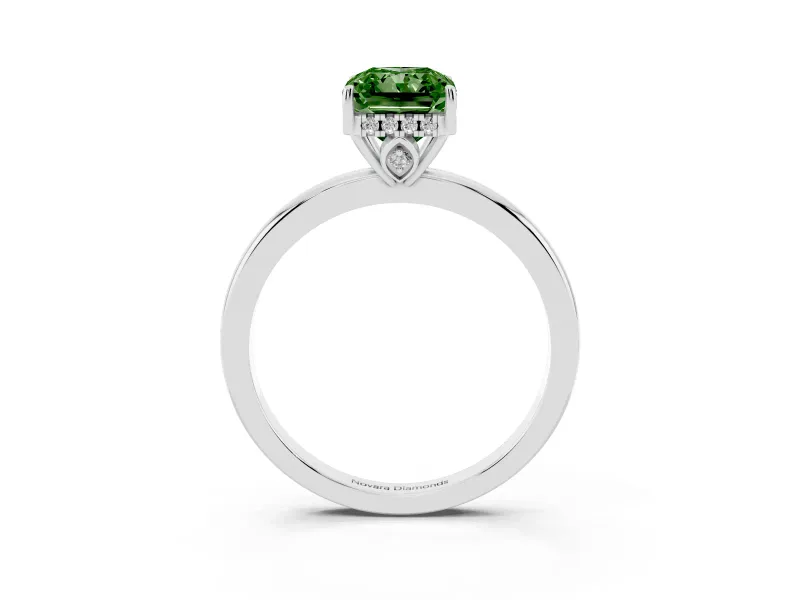 Radiant Cut Engagement Ring Setting for a Fancy Green Lab-Grown Diamond | Hidden Halo | Platinum