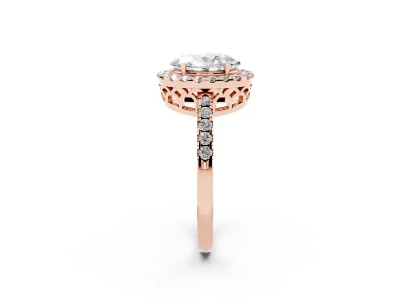Oval Halo Engagement Ring Setting | Shared Prong Pavé Band | Rose Gold