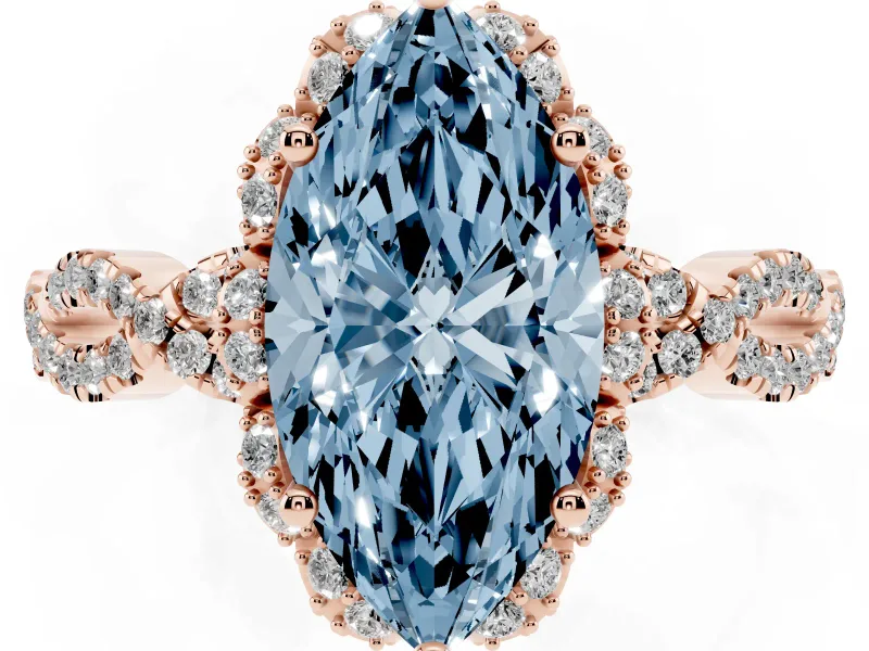 Marquise Milgrain Halo Engagement Ring Setting for a Fancy Blue Lab-Grown Diamond | Graduated Shoulders | Rose Gold