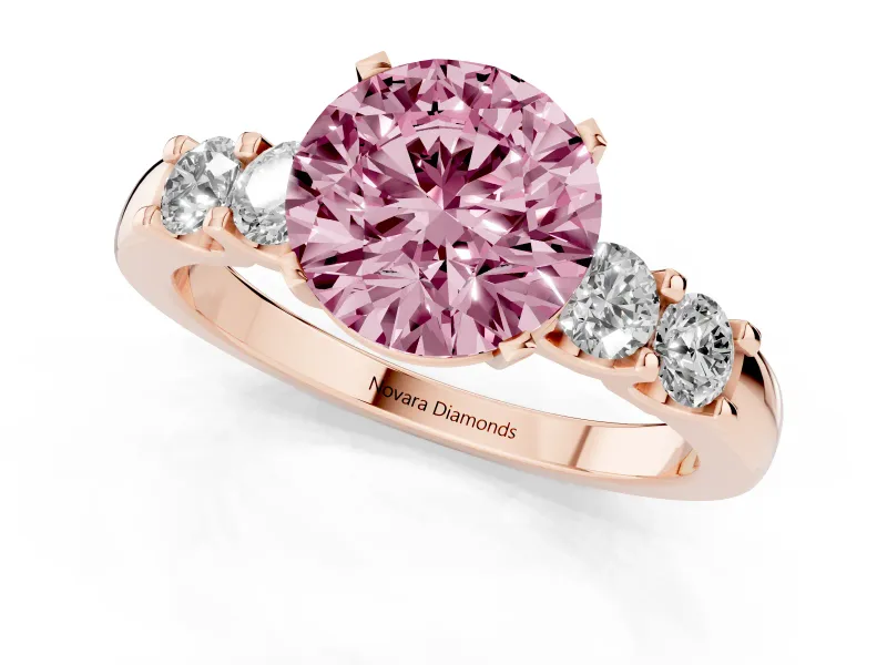 Round Five Stone Engagement Ring Setting for a Fancy Pink Lab-Grown Diamond | Rose Gold