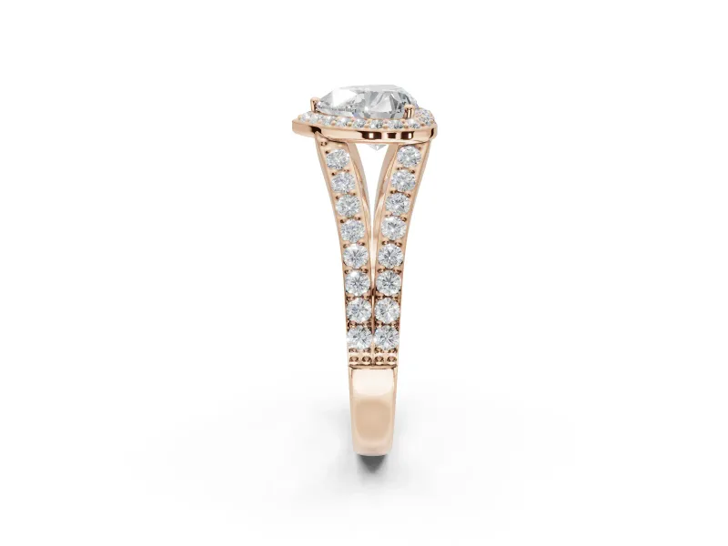 Heart-Shaped Halo Pavé Engagement Ring Setting | Narrow Split Shank | Rose Gold