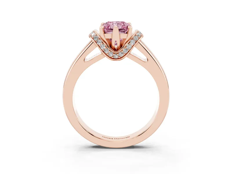 Radiant Cut Pavé Collar Engagement Ring Setting for a Fancy Pink Lab-Grown Diamond | Rose Gold