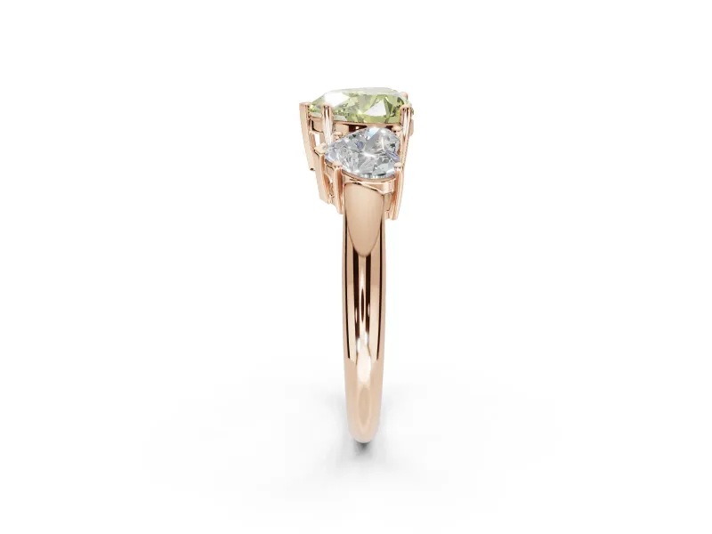 Heart-Shaped Three Stone Engagement Ring Setting for a Fancy Yellow Lab-Grown Diamond | Plain Band | Rose Gold