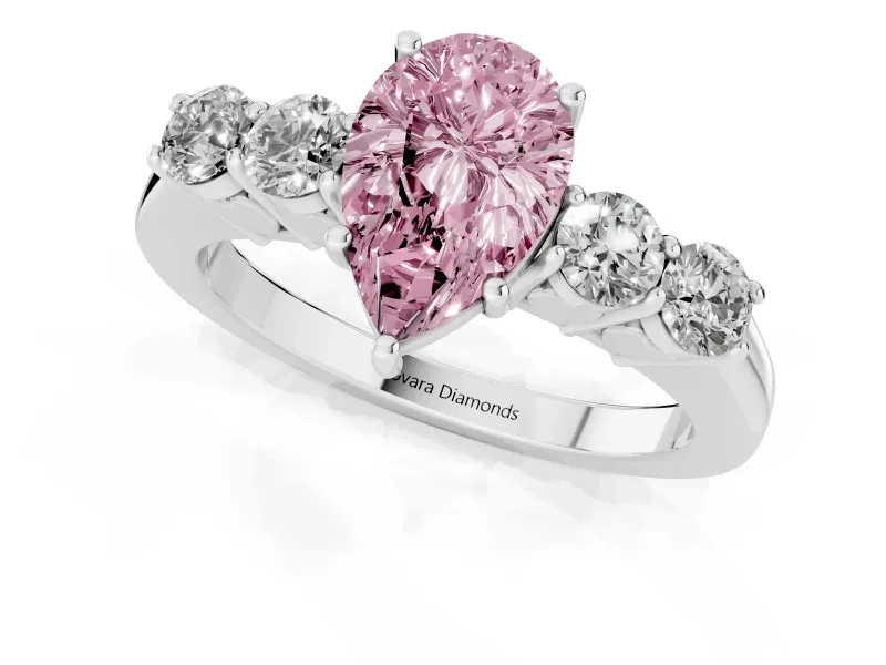 Pear-Shaped 5 Stone Engagement Ring Setting for a Fancy Pink Lab-Grown Diamond | Sterling Silver