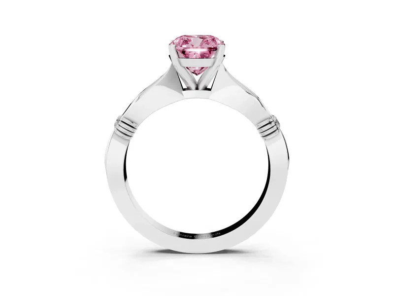 Fancy Pink Cushion Cut Diamond Solitaire Twisted Band Ring Set in Silver with Accent Stones and Prong Setting