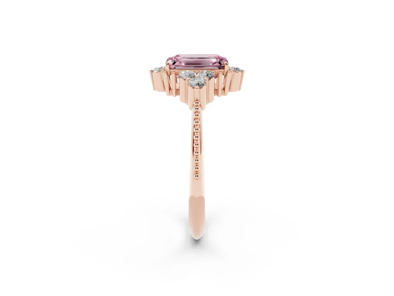 Emerald Cut Cluster Engagement Ring Setting for a Fancy Pink Lab-Grown Diamond | Rose Gold