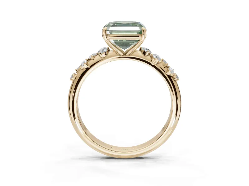 Asscher Cut Graduated Solitaire Engagement Ring Setting for a Fancy Green Lab-Grown Diamond | Yellow Gold