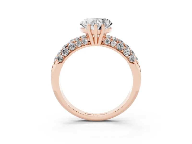 Heart-Shaped Multi Row Pave Solitaire Engagement Ring Setting | Domed Shoulders | Rose Gold