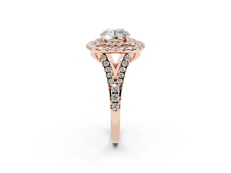 Round Halo Split Shank Engagement Ring Setting | Rose Gold