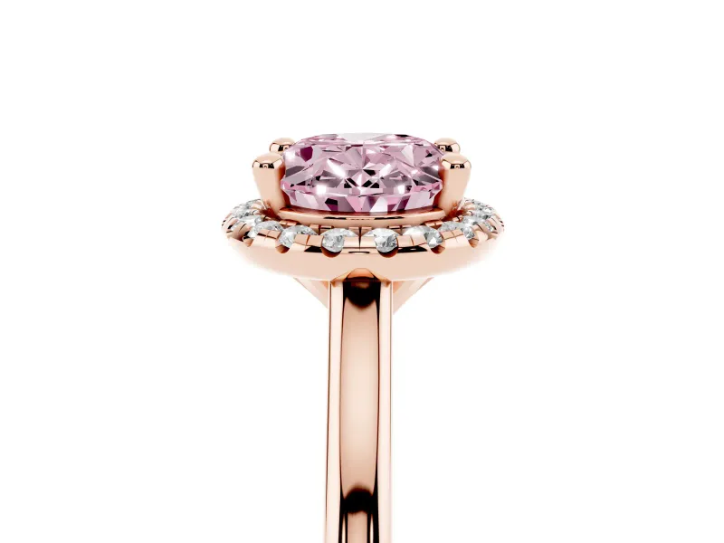 Oval Halo Engagement Ring Setting for a Fancy Pink Lab-Grown Diamond | Plain Polished Band | Rose Gold