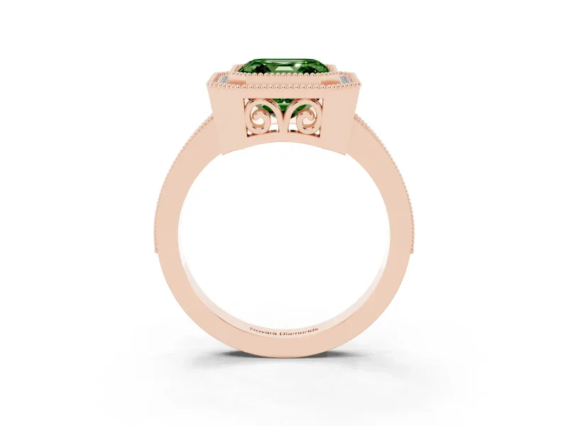Asscher Cut Milgrain Halo Engagement Ring Setting for a Fancy Green Lab-Grown Diamond | Rose Gold