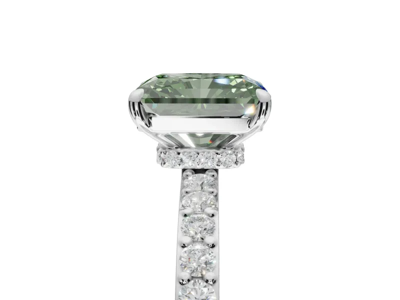 Radiant Cut Pavé Engagement Ring Setting for a Fancy Green Lab-Grown Diamond | Sterling Silver - Design NV-24928