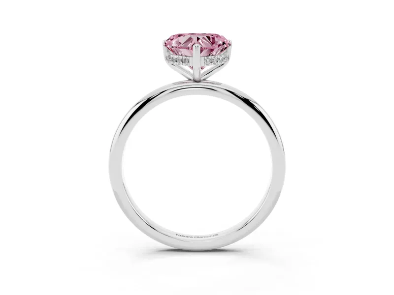 Fancy Pink Heart Cut Diamond Solitaire Engagement Ring Set in White gold with Prong Setting and Polished Band