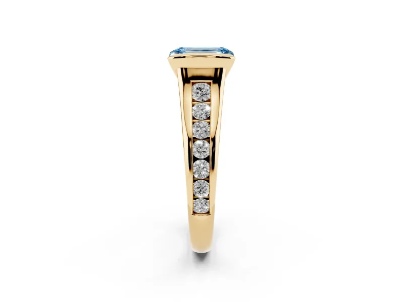Emerald Cut Half Bezel Engagement Ring Setting for a Fancy Blue Lab-Grown Diamond | Yellow Gold