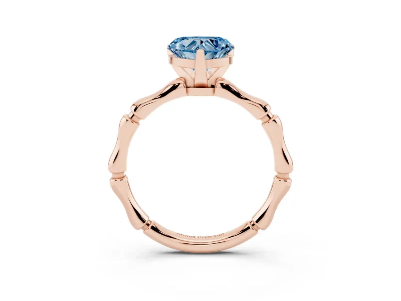 Heart-Shaped Bamboo Solitaire Engagement Ring Setting for a Fancy Blue Lab-Grown Diamond | Rose Gold