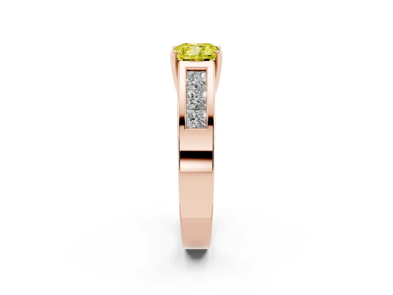 Cushion Cut Channel-Set Engagement Ring Setting for a Fancy Yellow Lab-Grown Diamond | Rose Gold