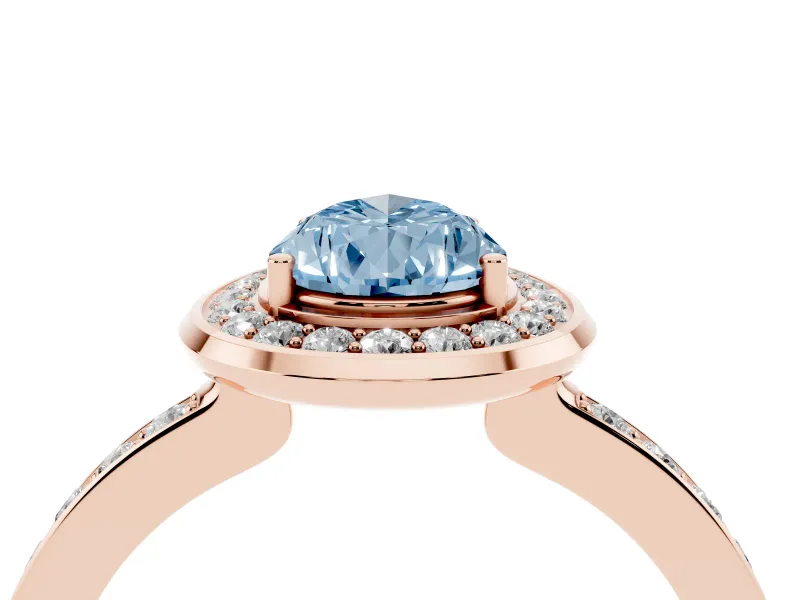 Pear-Shaped Bezel-Rim Halo Engagement Ring Setting for a Fancy Blue Lab-Grown Diamond | Pave Band | Rose Gold