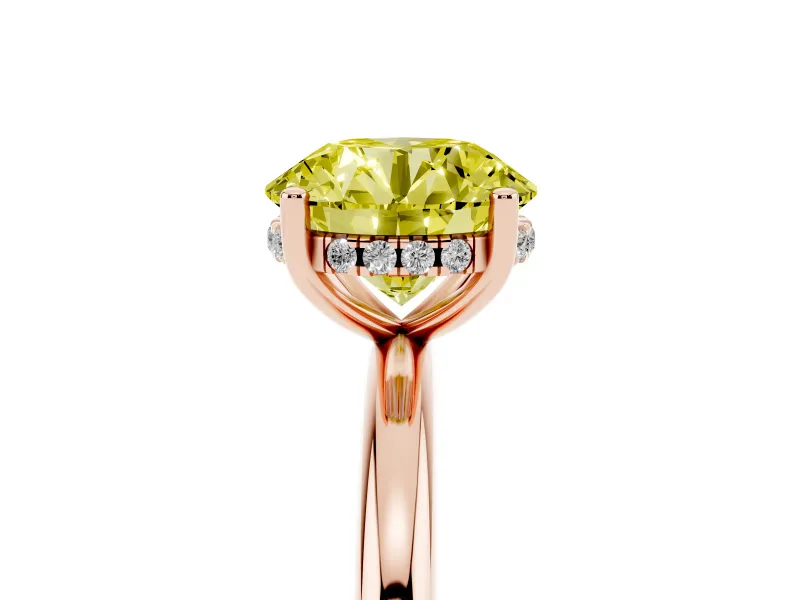 Round Micro-Prong Hidden Halo Engagement Ring Setting for a Fancy Yellow Lab-Grown Diamond | Plain Band | Rose Gold