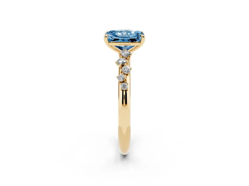 Radiant Cut Graduated Solitaire Engagement Ring Setting for a Fancy Blue Lab-Grown Diamond | Yellow Gold