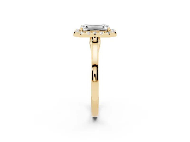 Emerald Cut Halo Engagement Ring Setting | Flat Tapered Band | Yellow Gold