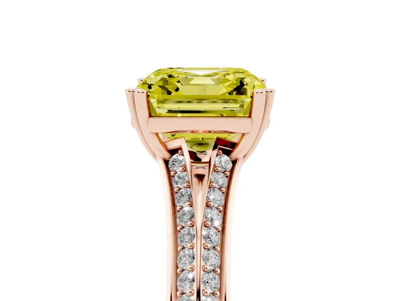Asscher Cut Split Shank Engagement Ring Setting for a Fancy Yellow Lab-Grown Diamond | Pave Band | Rose Gold