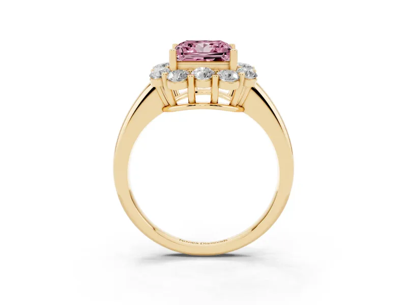 Princess Cut Graduated Milgrain Halo Engagement Ring Setting for a Fancy Pink Lab-Grown Diamond | Yellow Gold